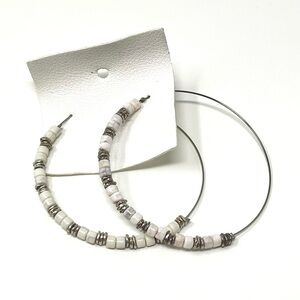 New Free People Beaded Silver Hoop Beaded Earrings